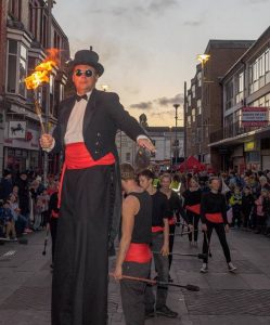 Mr Jules on Parade Bridgend Festival of Light Lantern Parade and Fire Show - photo John Finch
